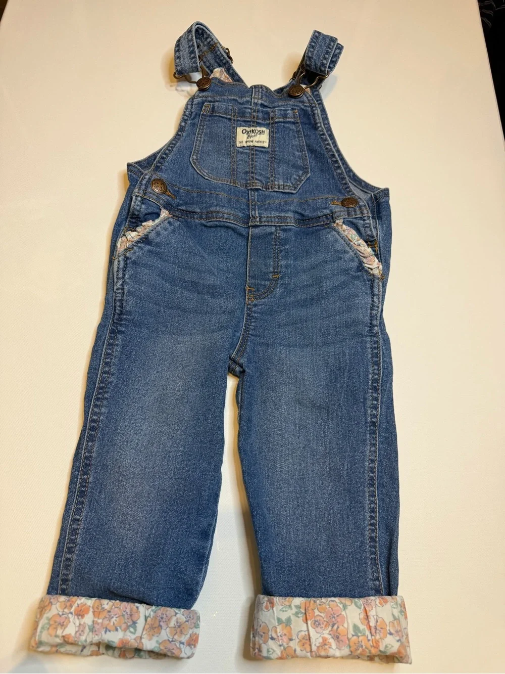 OshKosh B'gosh Light Blue Denim Overalls with Tan Stitching